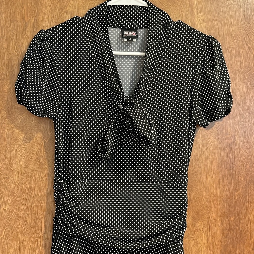 Retro-Licious polka dot vintage black dress sz m with front tie